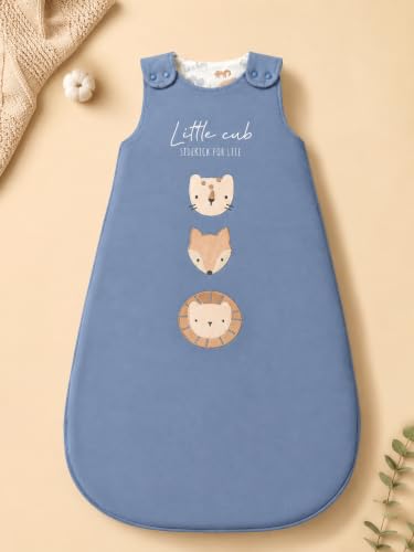 Image of TuddyBuddy Baby Cotton Wearable Quilted Sleeping Bag Blanket 1.5 Tog with 2 Way Zipper Closure | Ideal for Babies & Kids Hypoallergenic Fabrics | (Little Cub - Smokey Blue, 0-6 Months)