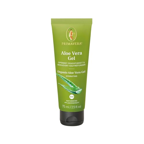 PRIMAVERA Gel de aloe vera orgánico 6 x 75 ml – Poder vegetal natural – Cuidado después del sol – Fragancia y color neutro – Hidratante – Calma y reduce el enrojecimiento – Vegano