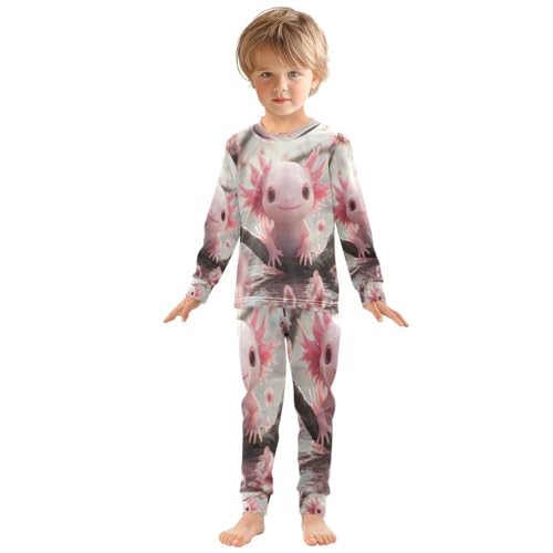 Pajama Sets Long Sleeve Pink Axolotl with Cherry Blossoms Soft Comfy Sleepwear 2 Piece PJS 3-8T2