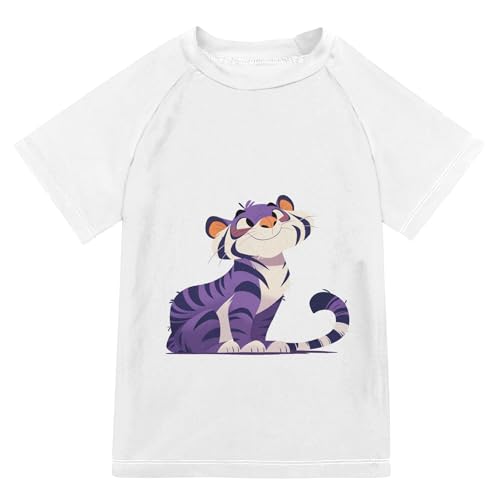 Cartoon Cutiger Kids Bathing Suit Short Sleeves Tshirts Swimwear Beach Tops 3T