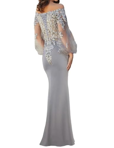 Mother of The Bride Dresses Long Sleeves Formal Evening Gowns Laces Appliques Off Shoulder Wedding Guests Party Dress2