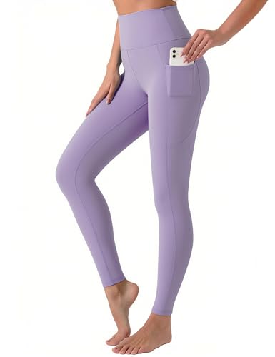 YOYOYOGA Leggings for Women High Waisted Yoga Pants Tummy Control Workout Athletic Leggings with Pockets(Lilac,M)
