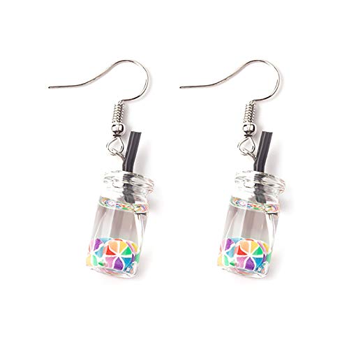 QIAN0813 Colorful Resin Fruit Juice Cup Drop Earrings Pearl Tea Cute Candy Watermelon Lemon Dangle Earrings (Candies)