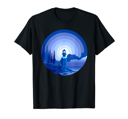 Landscape Lighthouse By The Sea Blue Shades Dark Nautical T-Shirt 1 Landscape Lighthouse By The Sea Blue Shades Dark Nautical T-Shirt