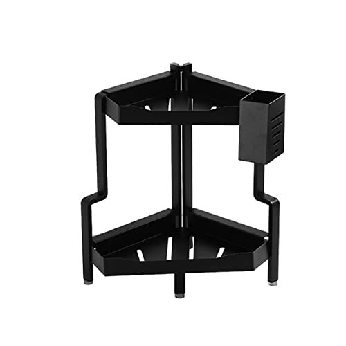 Soporte de esquina extraíble, soporte de esquina de doble capa de acero inoxidable. Práctico soporte para especias para armario de cocina y superficie de trabajo (negro)