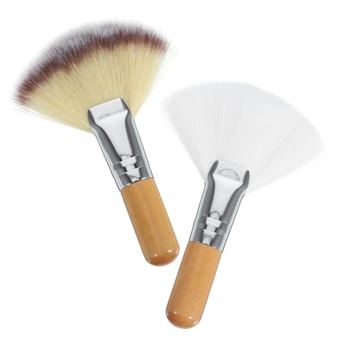 BIUDECO Fan Makeup Brush Set 2pcs Large Size for Face Highlighting Blush Dual-ended Makeup Brush and Sponge Cleaner