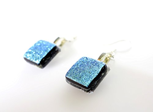 Boucles d'oreilles pendantes multicolores légères en verre dicro et argent brillant