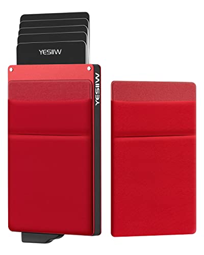 YESIIW Kreditkartenetui mit RFID Schutz Kartenetui Herren Kreditkarten Etuis Geldbörse Karten Wallet Card Holder Wallet Mini Karten Portemonnaie (Rosenrot) Cover