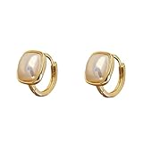 Pendientes de aro con marco rectangular dorado con perlas de imitación para mujer, elegantes aretes para cumpleaños, fiestas, bodas