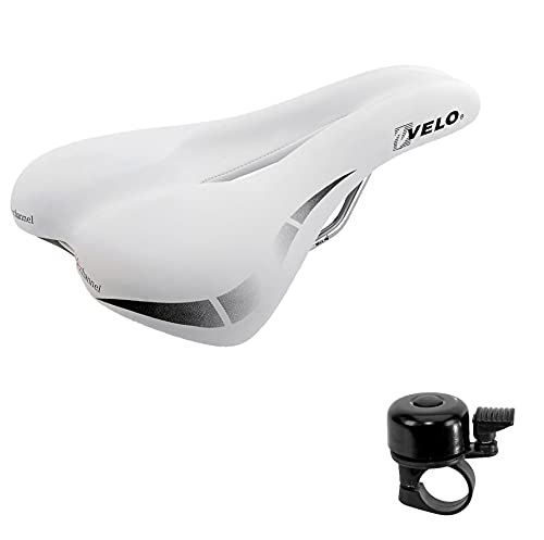 Velo Wide:Channel Touring - Sillín para bicicleta (incluye timbre), color blanco