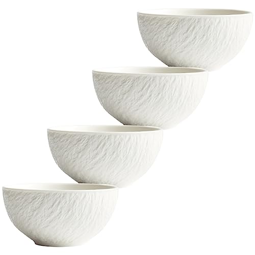 PRETYZOOM 4-piece Ceramic Rock Pattern Rice Bowl Japanese Style Decorative Bowl Salad Dessert Home Soup