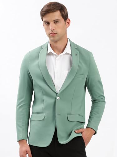 Image of SHOWOFFFF Men Solid Single Breasted Casual Blazer | Notched Lapel Full Sleeves Cotton Blazer for Mens | Slim Fit Regular Length Blazer for Men's