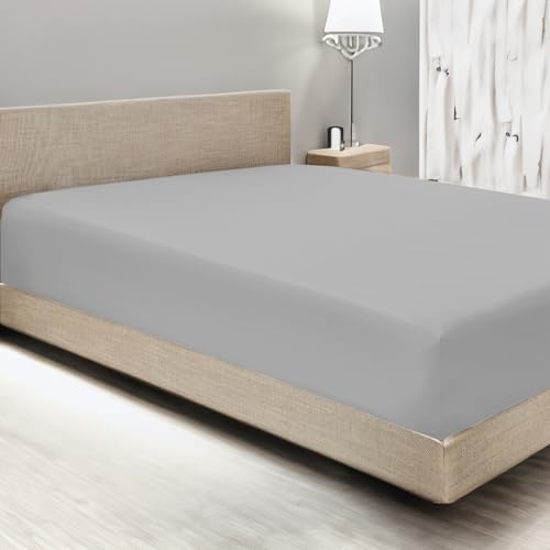 Home Tresor - Lenzuolo Matrimoniale Sotto con Angoli Invernale in Flanella, 100% Cotone Felpato Caldo e Morbido Due Piazze 170/180 x 200 cm. Tinta Unita Grigio