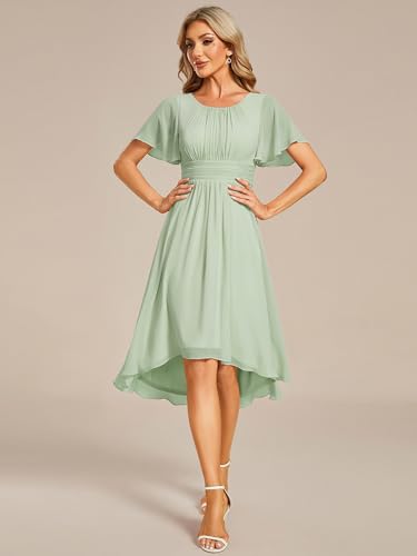 Image of Ever-Pretty Women's Chiffon Crew Neck Empire Waist Wedding Guest Dress Summer Short Sleeve Semi Formal Dresses 02053