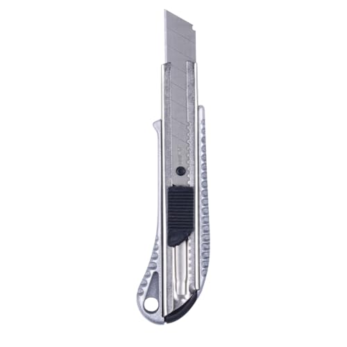 DONAU SAFETY Cuchillo de seguridad básico / 1 pieza/Plateado/Cortador de láminas/Cuchilla reemplazable con la opción/Cuchillo de embalaje con abridor de paquetes/Cuchillo de cartón/Carcasa