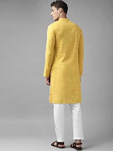 Image of See Designs Men Full Sleeve Cotton Solid Straight Slub Effect Kurta