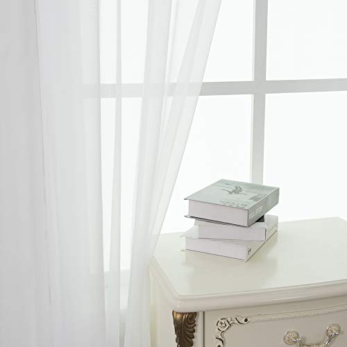 2 Panels Sheer Voile Curtains Draperies - Window Treatment Rod Pocket Light Filttering Curtains Drapes Panels for Bedroom Living Room Party Backdrop, White, 52 Inch by 63 Inch