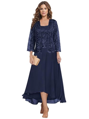 MAGGCIF Lace Mother of The Bride Dresses with Jacket 2 Pieces Chiffon Ruffle Long Evening Formal Wedding Guest Dress