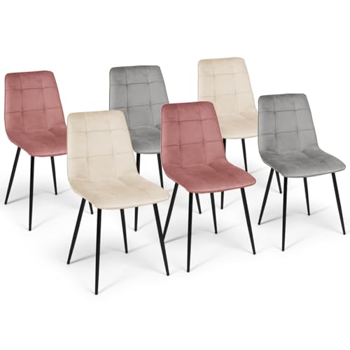 IDMarket - Lot de 6 chaises Mila Mix Color Pastel Rose x2, Gris Clair x2 et Beige x2