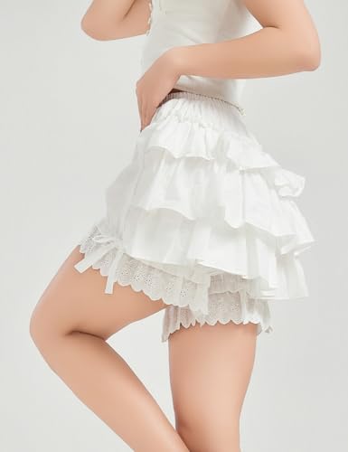 BEAUTELICATE Women Short Bloomers 100% Cotton Vintage Underskirt 3 Tiered Ruffled Elastic Waistband2
