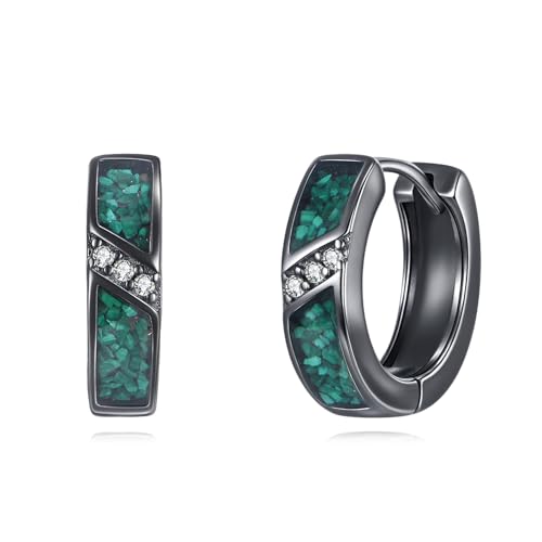 Malachite Hoop Earrnigs Sterling Silver Black Small Malachite Huggie Earrings for Men