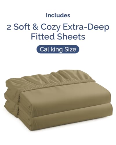 Image of CGK Linens 2 Pack Extra Deep Cal King Fitted Sheets - Khaki