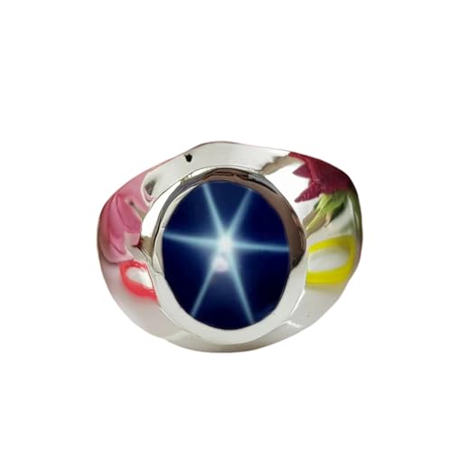 Mens Rings, Blue Star Sapphire Ring, 925 Solid Sterling Silver Signet Sapphire Statement Ring, Christmas Gift