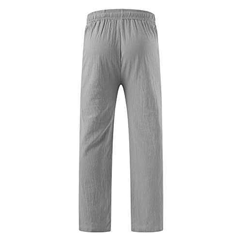 XUETON Mens Linen Pants Elastic Waist Drawstring Casual Summer Pants Cotton Comfy Loose Fit Lightweight Yoga Beach Pant4