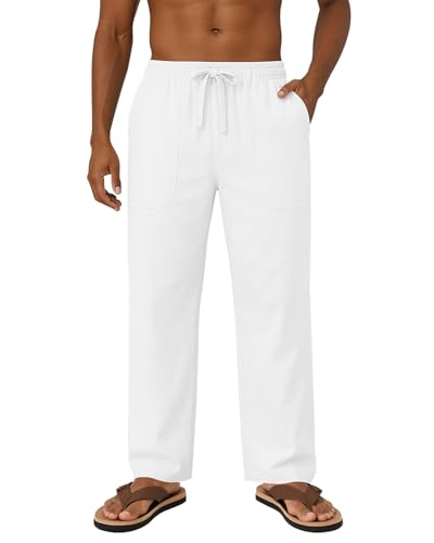 Mens Lightweight Casual Linen Pants Loose Fit Elastic Drawstring Linen Summer Beach Pants for Men3