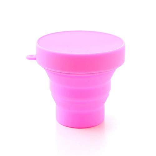 UGC Silicone Portable Retractable Folding Cup with Lid Telescopic Collapsible Drinking Cup Travel Outdoor Camping Water Cup NEW Pink