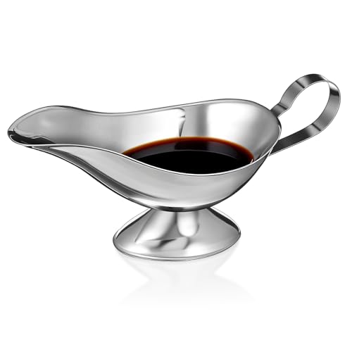 NOLITOY 2Pcs Stainless Steel Gravy Boat 5oz Sauce Jug Pitcher Bowl with Handle Spout for Salad Dressing Syrup Milk Broth Meat Curry Thanksgiving Holiday Dinner Picnic Restaurant Dispenser 17x8cm