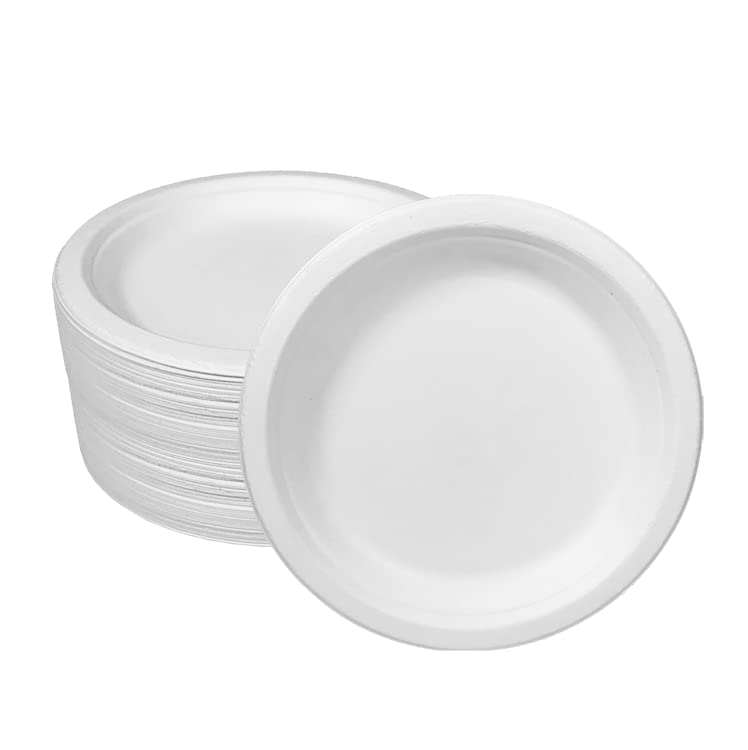 Ecorigin Platos desechables y ecológicos de caña de azúcar. Pack de 200 Unidades y 18 cm. Compostables y biodegradables.