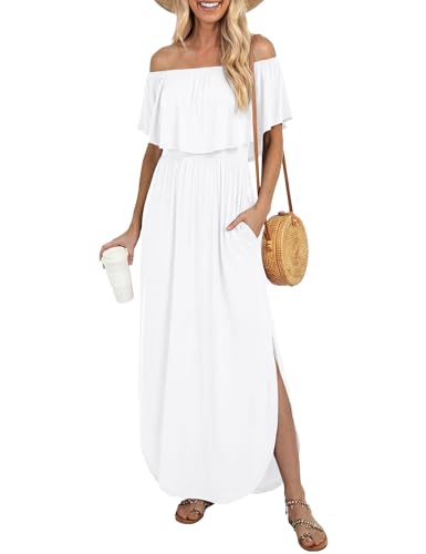 Image of LILBETTER Womens Off The Shoulder Ruffle Party Dresses Side Split Beach Maxi Dress
