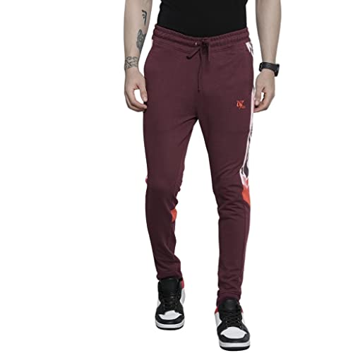 Image of The Indian Garage Co Men Slim Fit Placement Print Mid-Rise Knitted Joggers