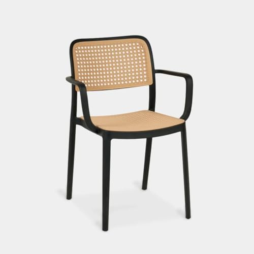 Image of Creative Contemporary Black Armchair for Cafes and Dining - Premium Comfort with Classic Cane-Style Backrest & Seat (Pack of 1)