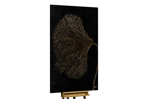 Kunstloft Oil Painting 'Golden Growth' 47x70 inches | Original Modern Hand-Painted Artwork | Modern | Gold and Black | Large One-Piece Canvas Painting