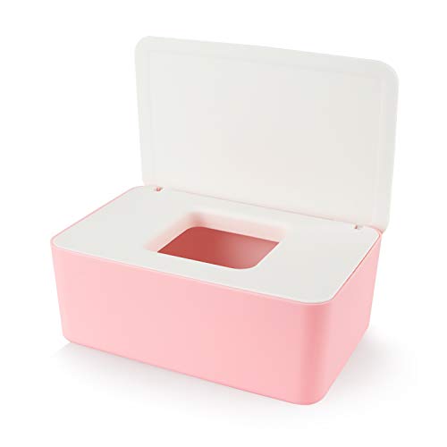 Aoligei Caja Toallitas Bebe, Caja para toallitas húmedas, Húmedas para Bebés Caja de Pañuelos, Dispensador Toallitas Bebe, Porta Toallitas, Dispensador Toallitas Humedas (Blanco-Rosado)