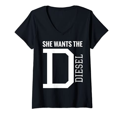Womens She Wants The D Funny Diesel Truck Roll Coal V-Neck T-Shirt
