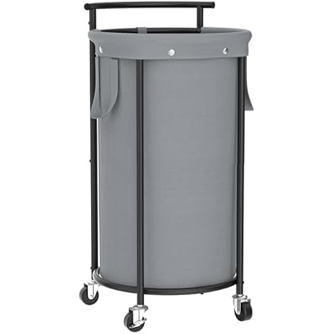 Chrislley 110L Laundry Hamper with Wheels,Rolling Laundry Basket with Removable Bag,Round Iron Laundry Cart with Steel Frame and Handle,Dirty Clothes Hamper Organizer for Dorm,Laundry Room(Grey) Cover