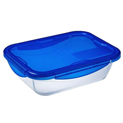 Pyrex - Cook & go - Boîte Rectangulaire en Verre avec Couvercle Hermétique et Étanche Ø 20 cm - Cuisinez au Four, Conservez et Emportez