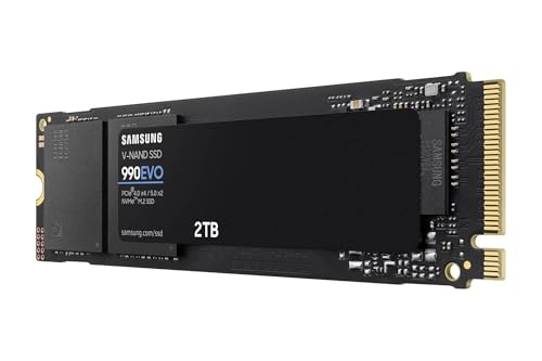 Samsung SSD Interne 990 EVO NVMe M.2 PCIe 4.0 x 4 / 5.0x2, 2 To, Vitesse de lecture jusqu'à 5000 Mo/s, Idéal pour le gaming et la bureautique, MZ-V9E2T0BW