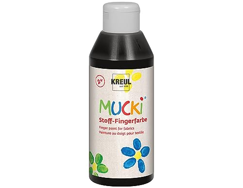 Kreul 28406 - Mucki vernice luminosa per dita in tessuto, 250 ml in nero, senza parabeni, senza glutine, senza lattosio e vegan, ideale per l'uso con le dita e le mani