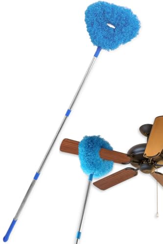 Tierneys【ティアニーズ】 ほこり取り シーリングファン 高所 掃除 ロングモップ 中空穴 3本継ぎ 最長144cm 水洗い (青, 1本)