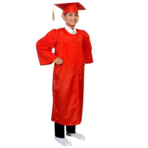 Image of ITSMYCOSTUME Graduation Gown Set with Cap, Convocation Dress for Boys and Girls, School Ceremony, Fancy Dress(6-7Y,Red)