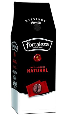 CAFÉ FORTALEZA Café en Grano Natural 1kg - Café en Grano de Variedades Arábicas Centroamericano y Brasileño - Tueste Natural de Aroma Herbal y Afrutado Intenso – Café Natural Intensidad Suave