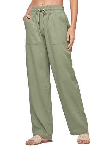 Image of Willit Women Linen Pants Wide Leg Casual Palazzo Pants Cotton Linen Lounge Beach Summer Pants with Pockets 29 inch /31 inch / 33 inch