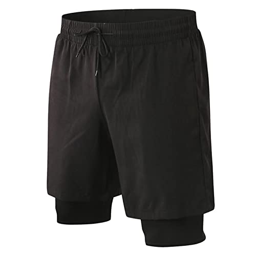 Men 2 in 1 Gym Running Shorts Lightweight Training Workout Shorts Breathable Outdoor Sports Short with Pocket (Black,XX-Large)