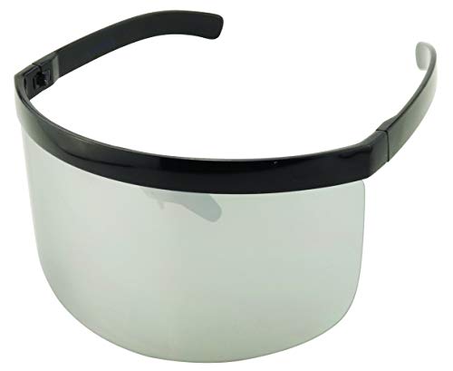 ShadyVEU Full Face Shield Visor Sport Mirror Wrap Around Galactic UV400 Shield Coverage Sunglasses (Black Frame/Silver Mirror Lens)