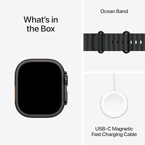 Apple Watch Ultra 2 [GPS + Cellular 49mm] Smartwatch, Sport Watch with Black Titanium Case with Black Ocean Band. Fitness Tracker, Precision GPS, Action Button, Extra-Long Battery Life
