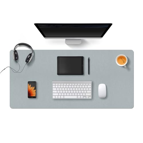 新型【デスクマット】、新型材料【有機シリコン】、裏面は【レザー】、マウスパッド 大型、デスクマット マウス対応、キーボード マット 、レザー デスクマット、防水、防油、断熱、厚さ2mm。DINOYAYA。 (コールドグレー, 140*70cm)